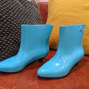 Melissa + Jeremy Scott Blue Kitten Heel Ankle Rain Boot Size 7
